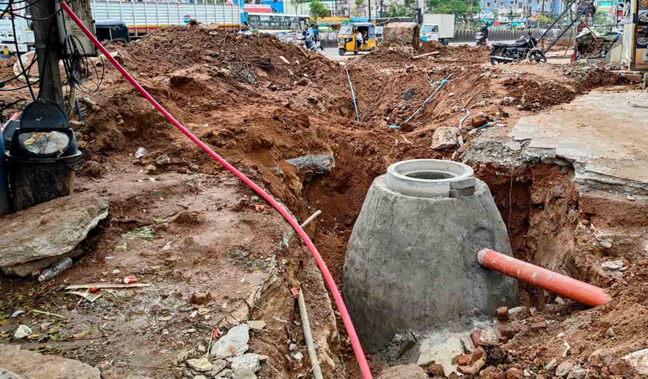 Five-month drainage works cause severe traffic congestion at Gandi Maisamma junction