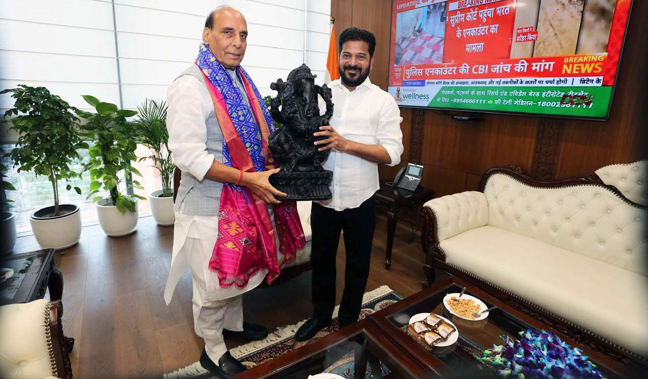 CM Revanth Reddy urges Rajnath Singh to develop Adilabad Airport with comprehensive facilities