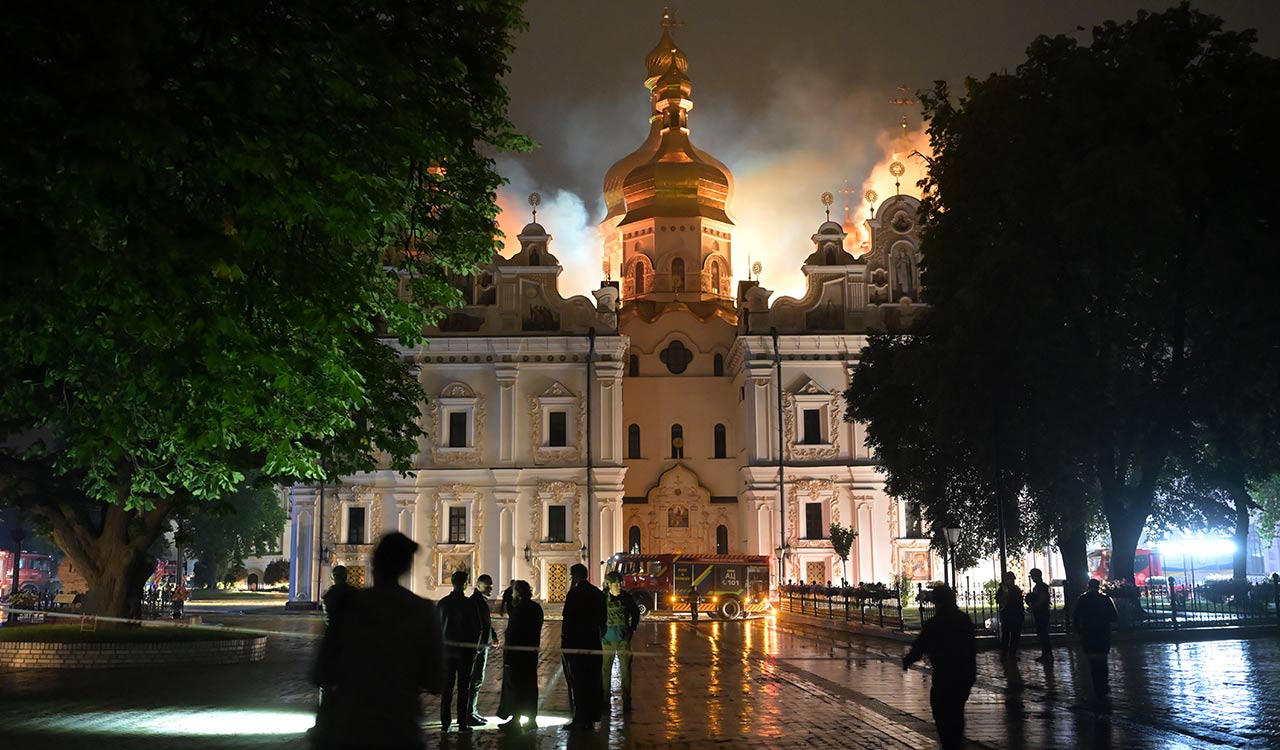 Russian attack sets fire to centuries-old religious site in Kyiv and kills 5 in Kharkiv