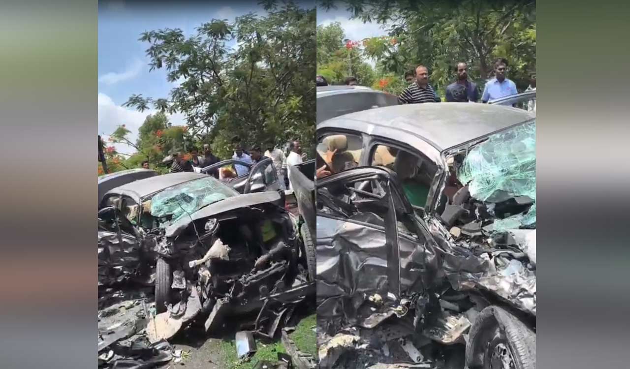 Watch: Two killed, six critically injured after tyre burst sends car airborne on Hyderabad–Vijayawada highway