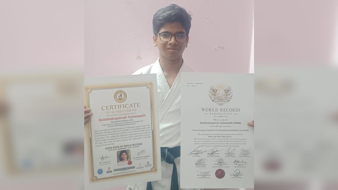 Teen martial artist Yashwwanth secures fifth world record
