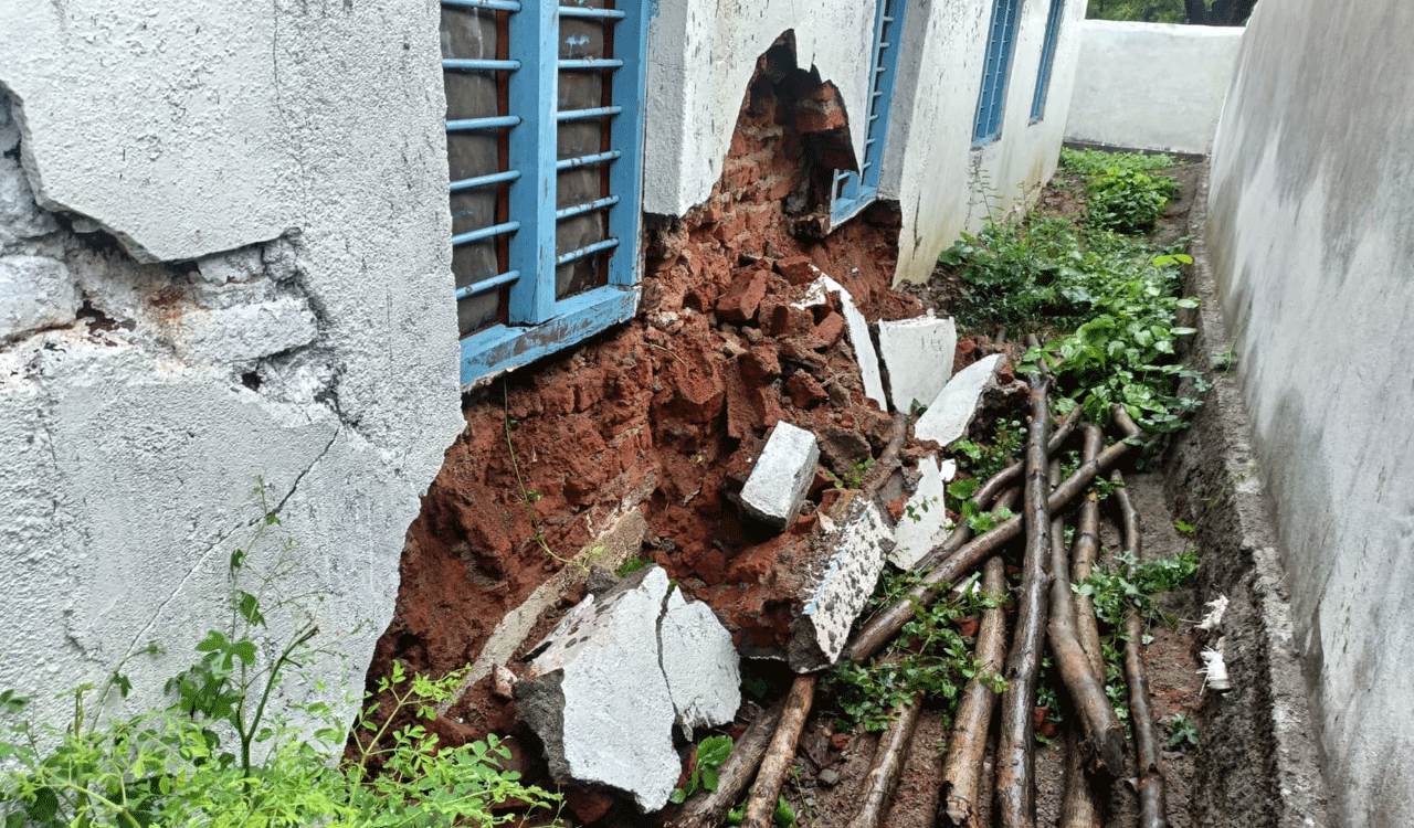 Classroom wall collapses at Medak government school, students safe