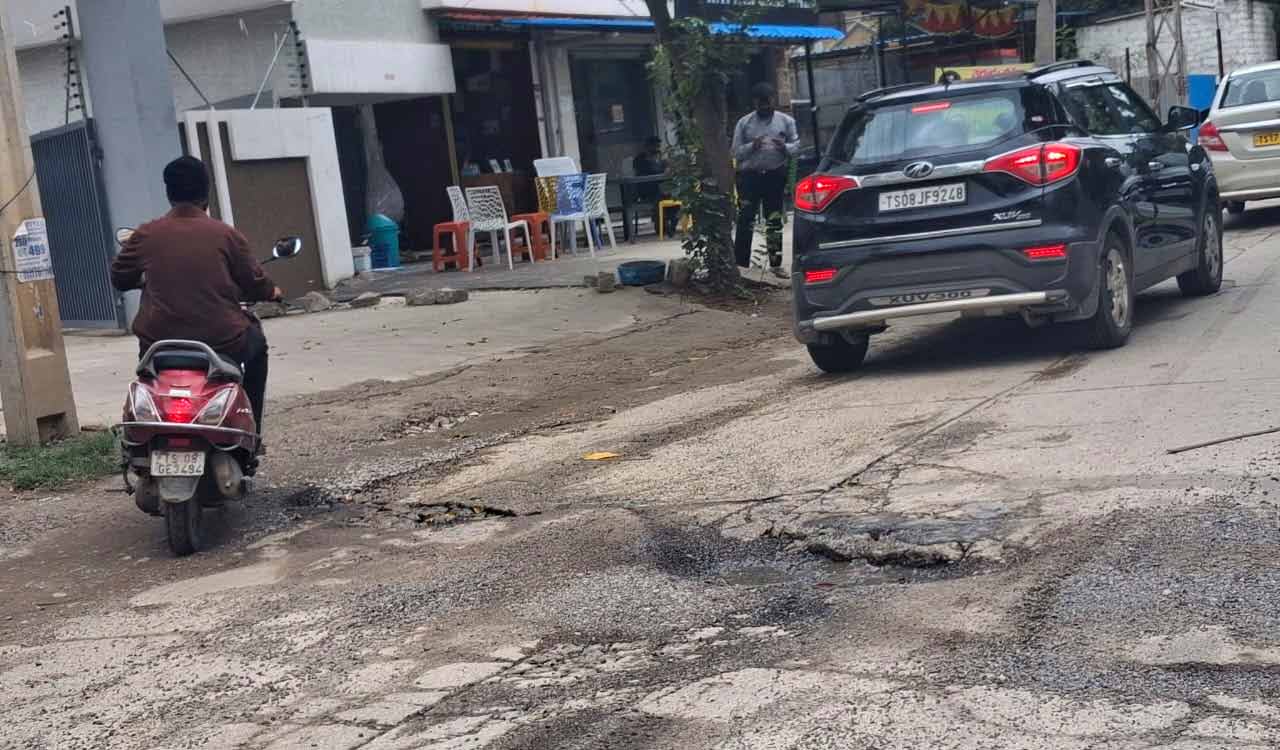Monsoon leaves roads in Hyderabad’s northeastern colonies riddled with potholes