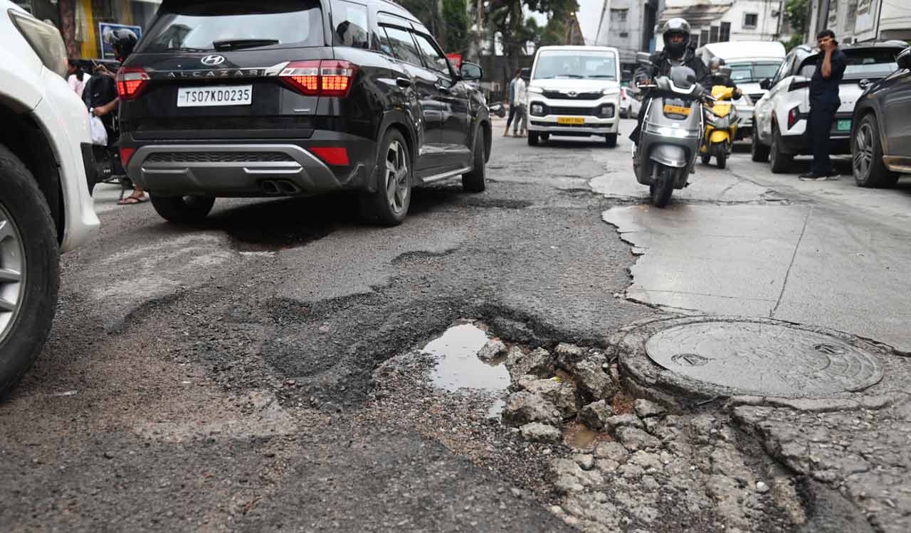 Monsoon leaves roads in Hyderabad’s northeastern colonies riddled with potholes