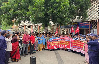 Contract healthcare workers protest in Hyderabad