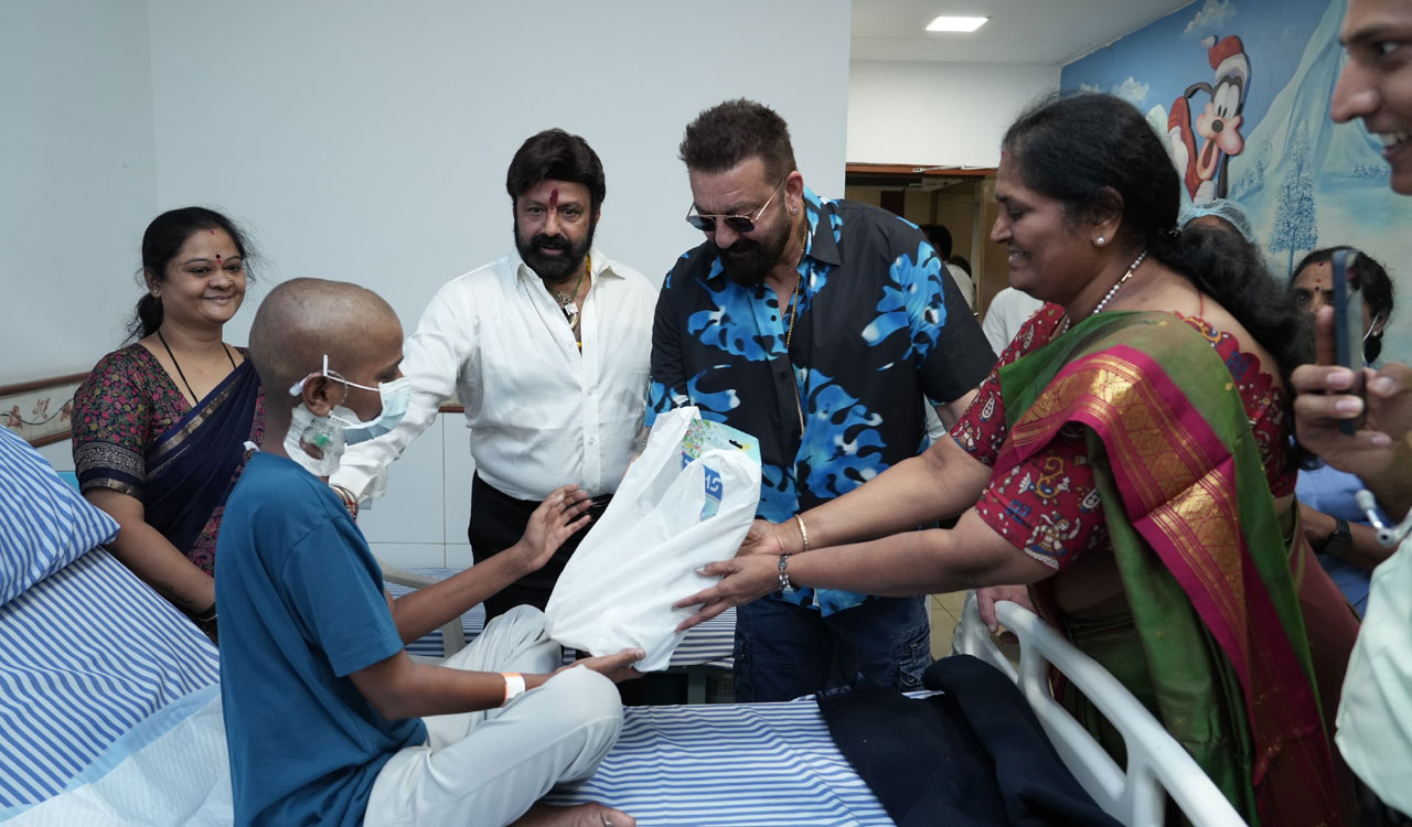 Sanjay Dutt meets cancer patients at Basavatarakam Hospital in Hyderabad