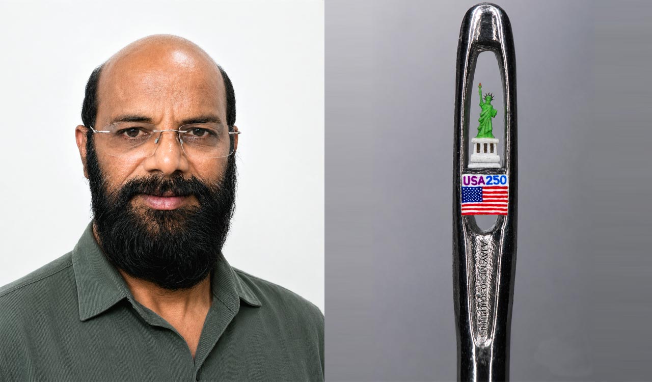 Telangana micro artist Ajay Kumar creates miniature tribute to mark US 250th Independence anniversary
