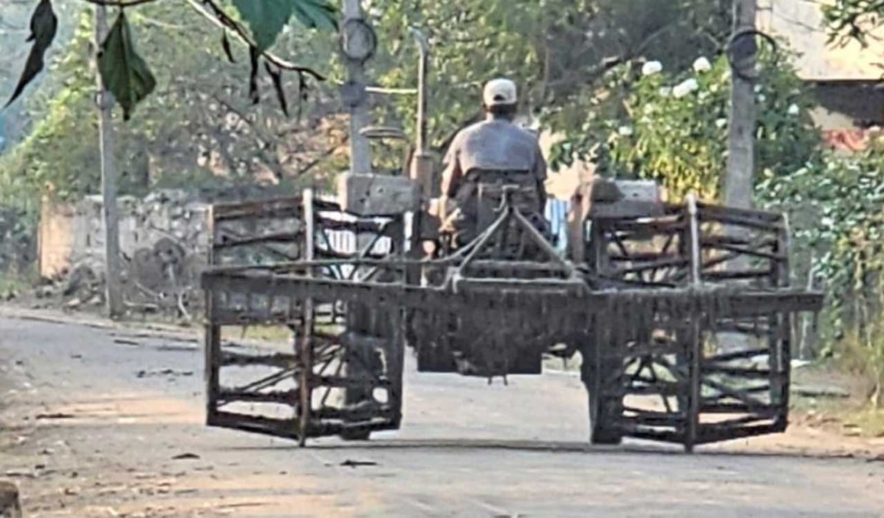 Khammam police booked tractor owners, drivers for driving vehicles on roads with cage wheels