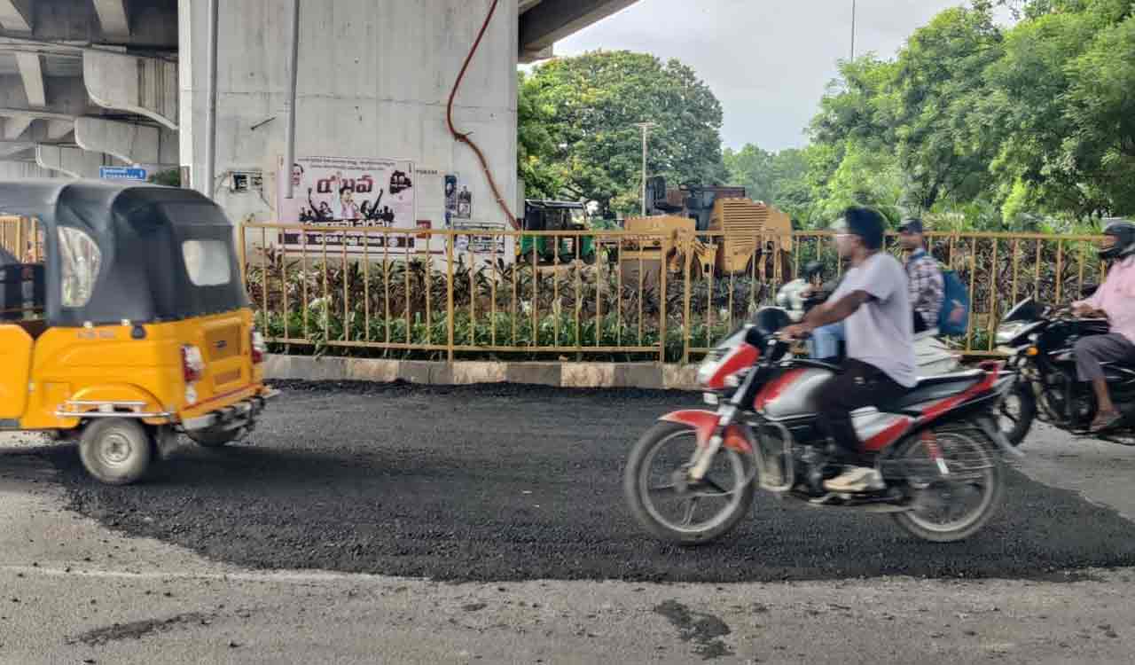 Officials dismiss sinking of road underneath BHEL flyover as minor incident, fill it