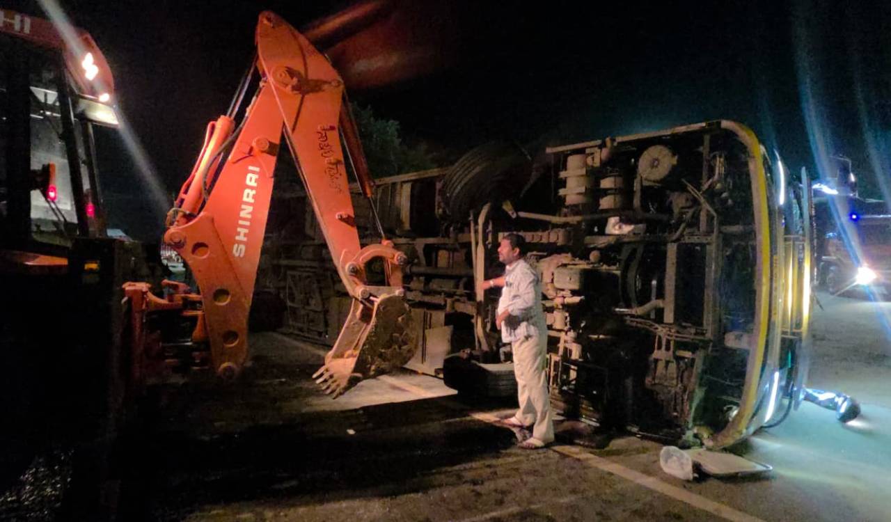 Private travels bus overturns on NH44, 20 passengers suffer injuries