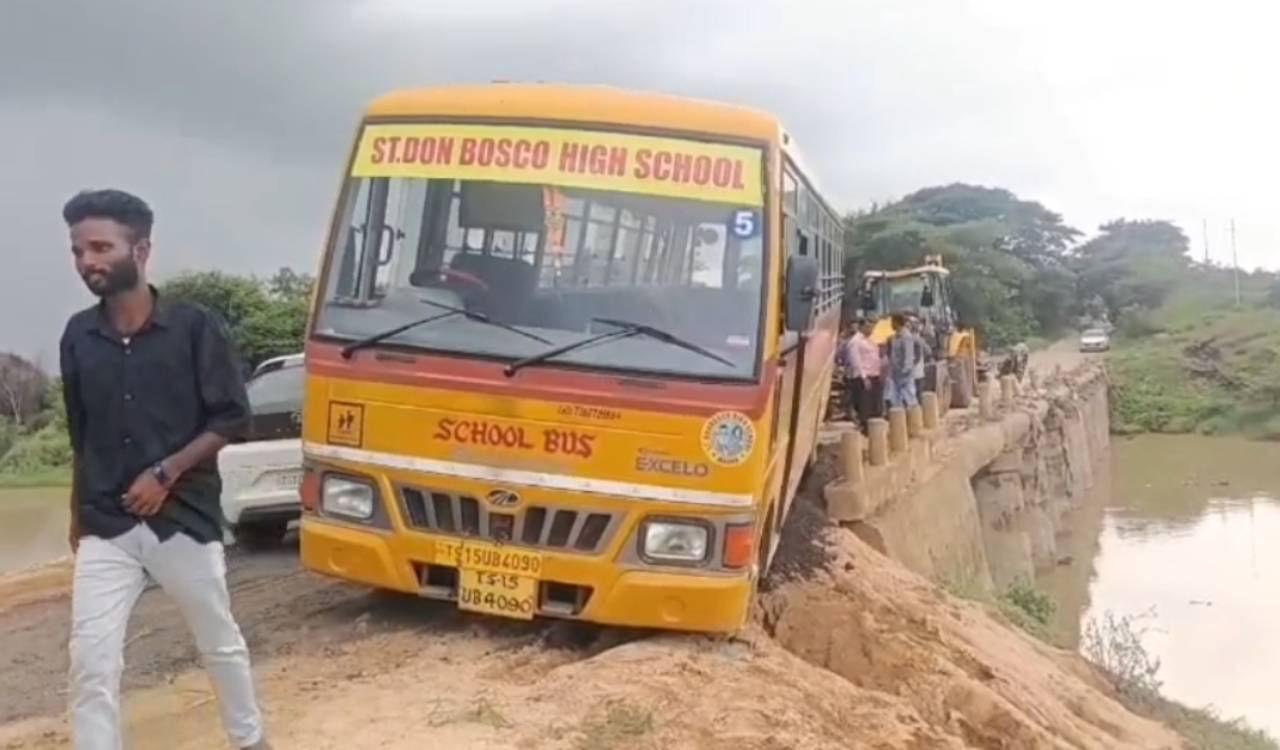 32 students had miraculous escape as school bus stuck on caved-in bridge near Medak