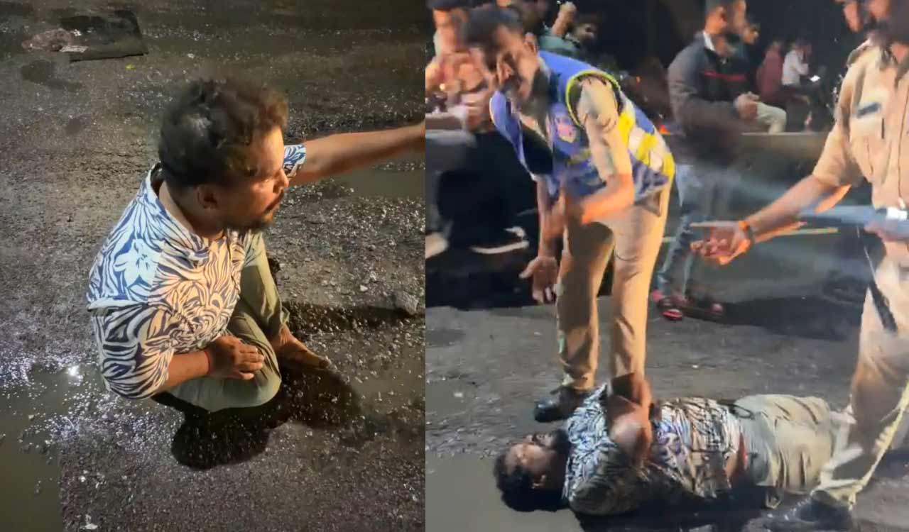 Hyderabad man lies on Gowliguda road in protest against potholes