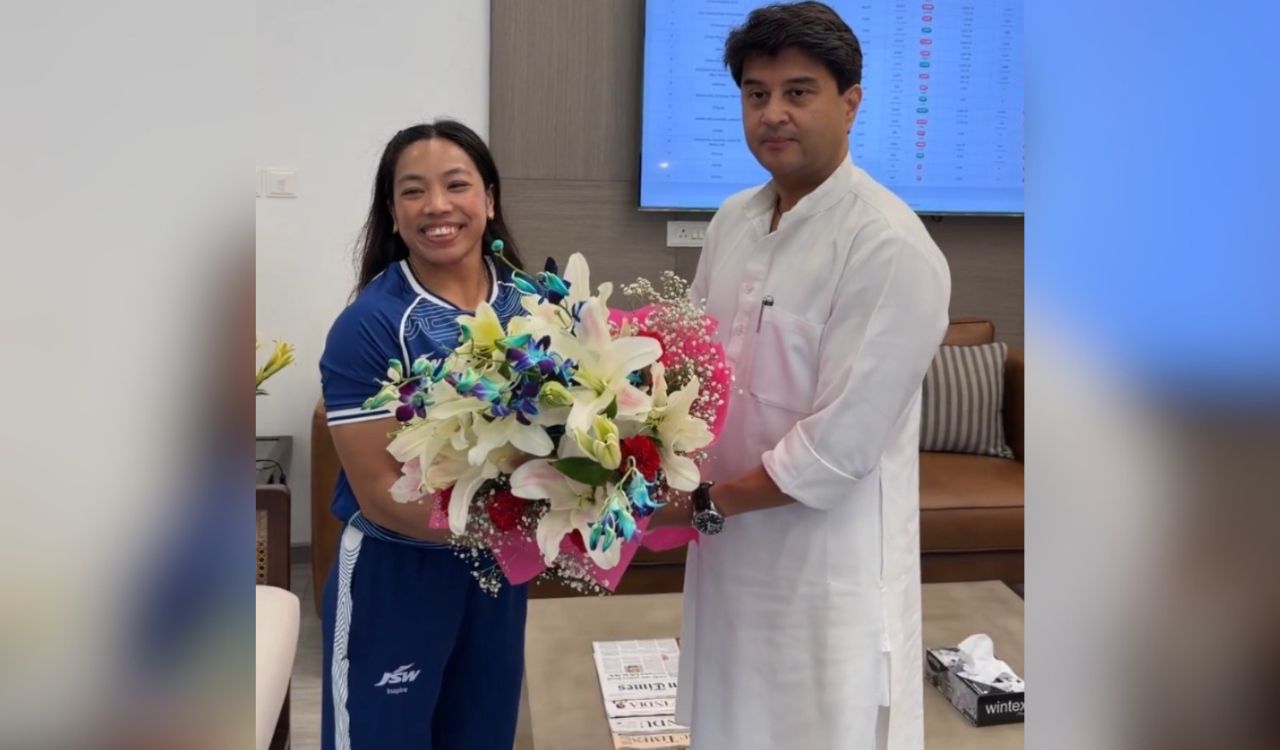 Jyotiraditya Scindia meets Mirabai Chanu after her historic third CWG gold