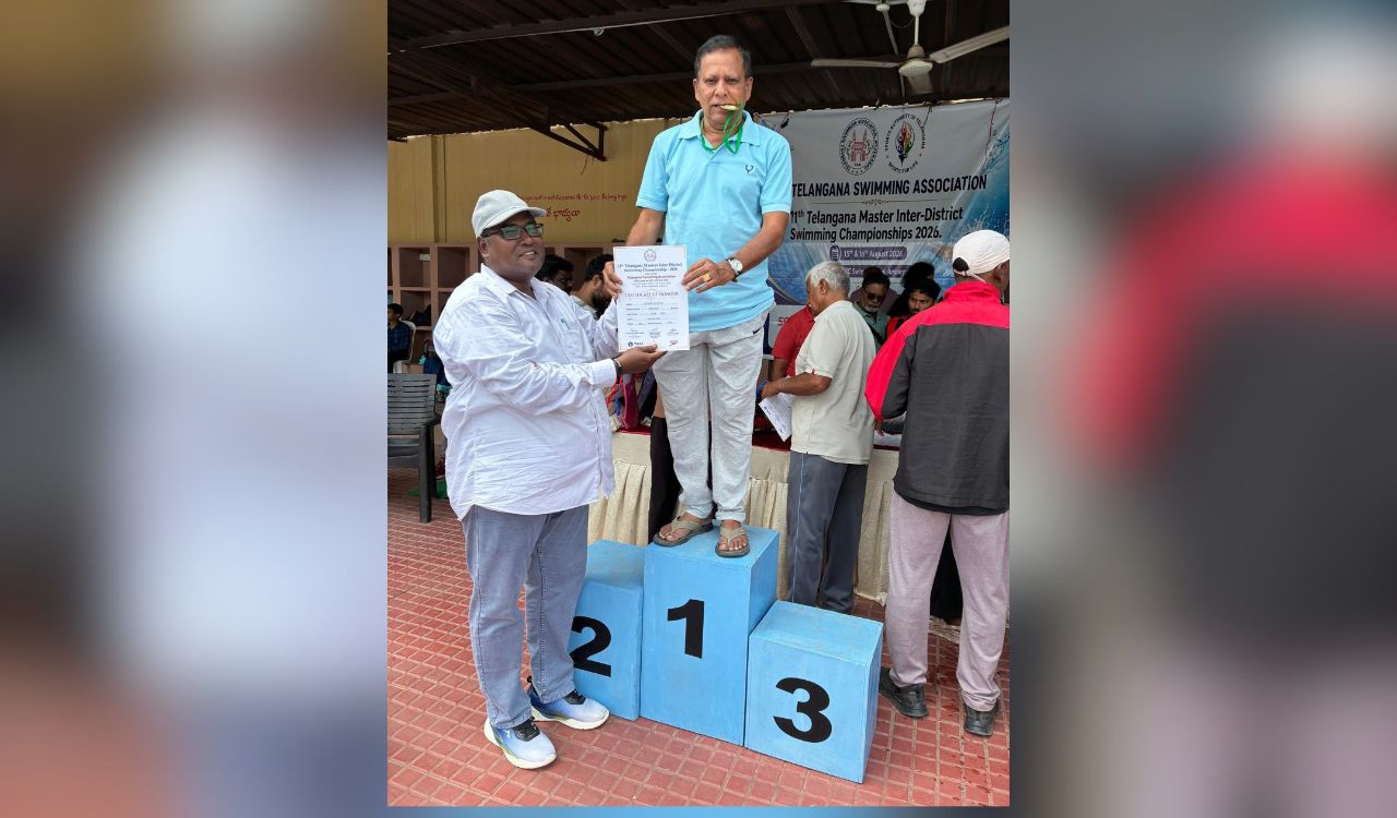 Hyderabad’s Kadiyala Kumara Swamy wins gold at Telangana Masters swimming championship