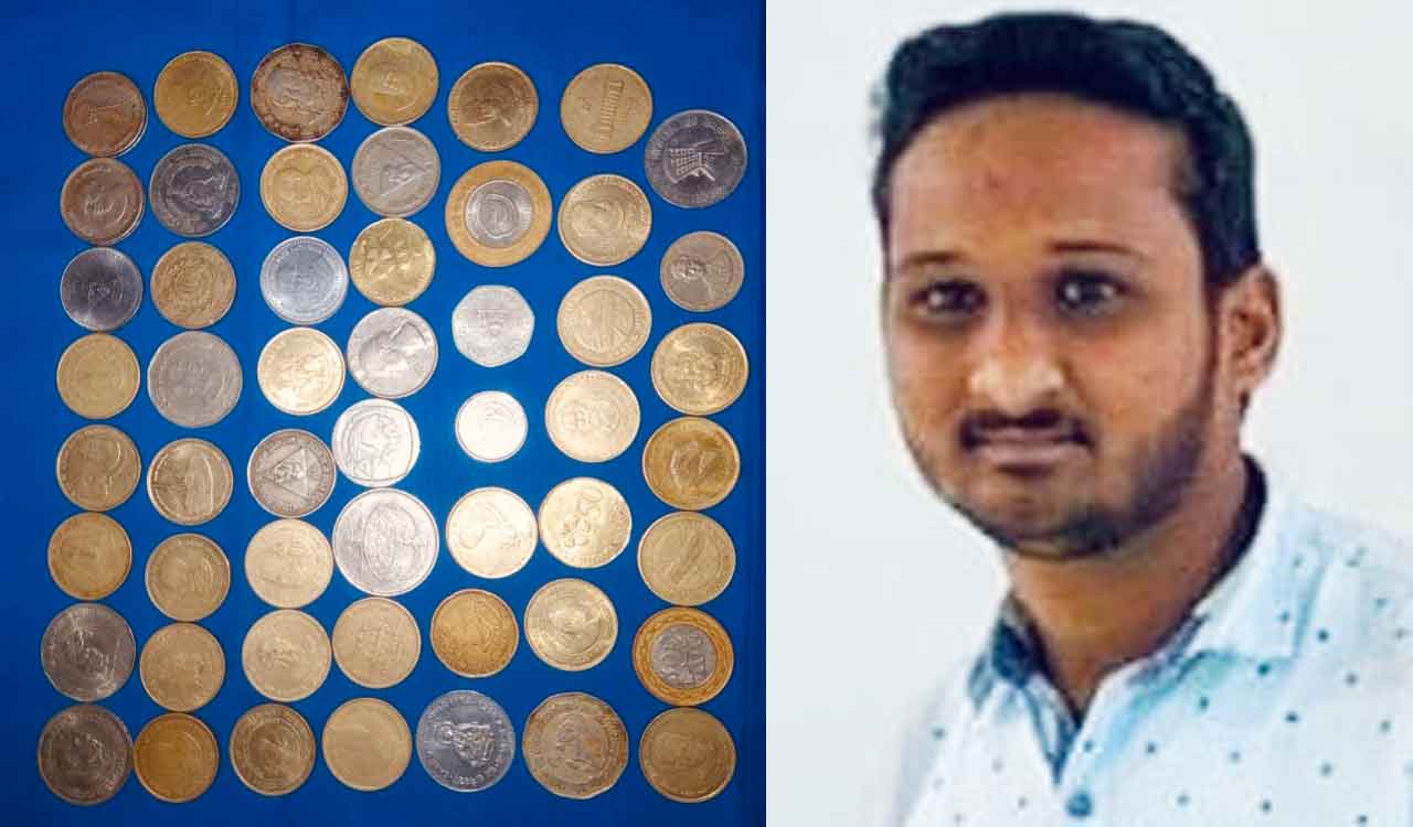 Micro artist Raghavendra Babu creates chalk miniatures; collected nearly 100 commemorative coins