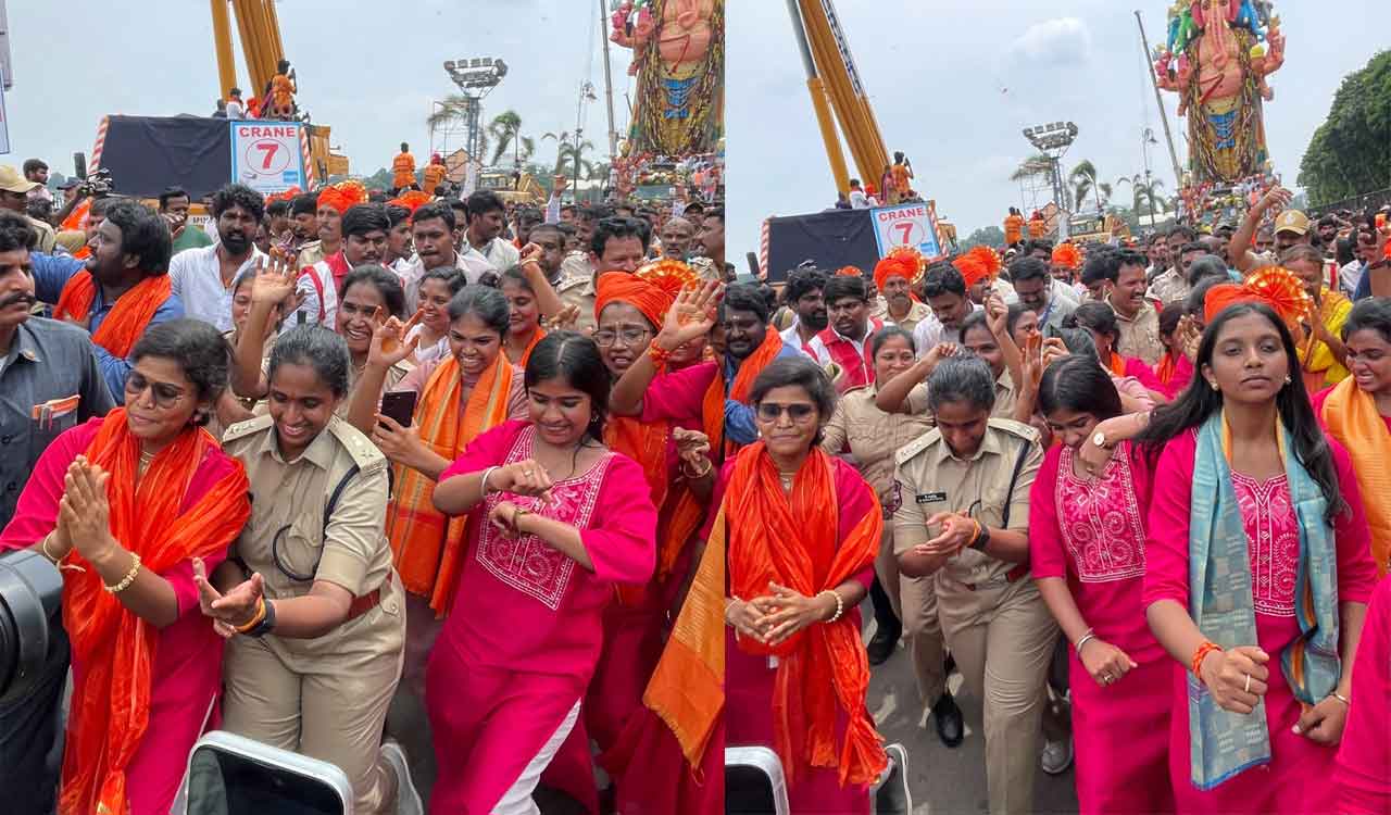Khairatabad DCP joins devotees in dance during Ganesh immersion procession