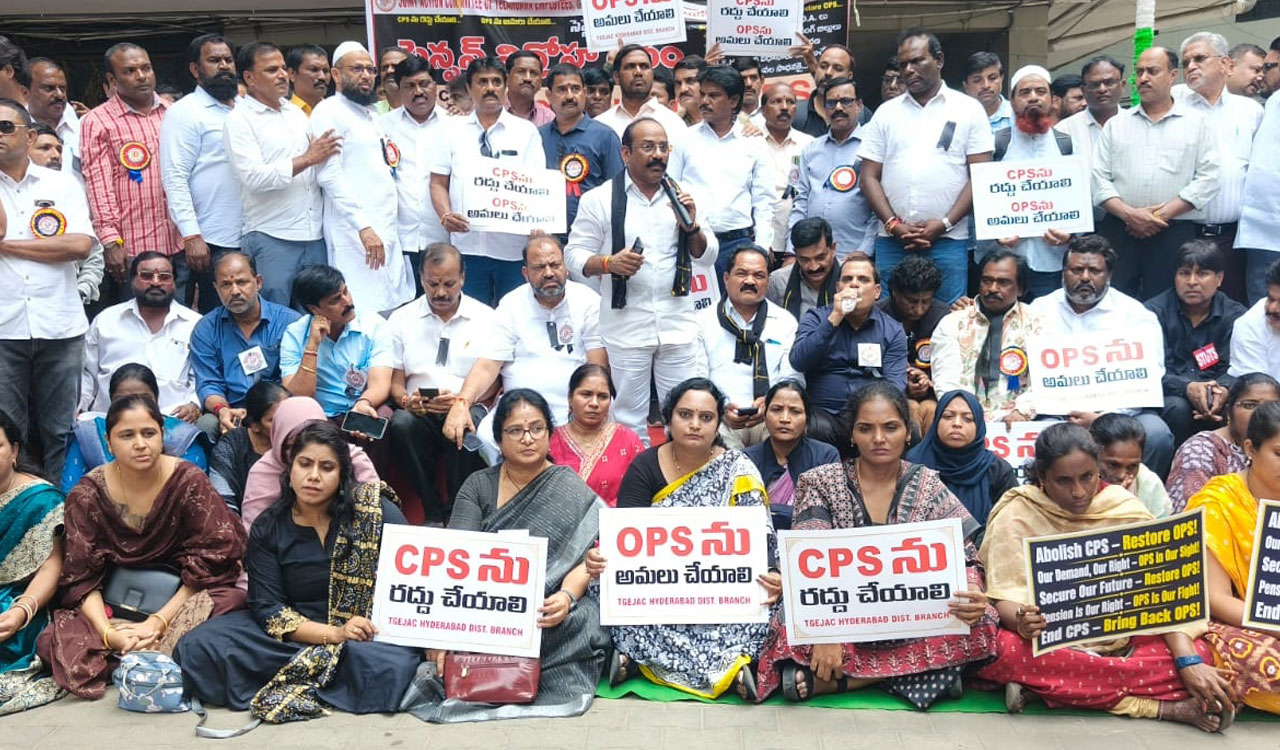 Telangana employees stage protests demanding scrapping of CPS and restoration of OPS