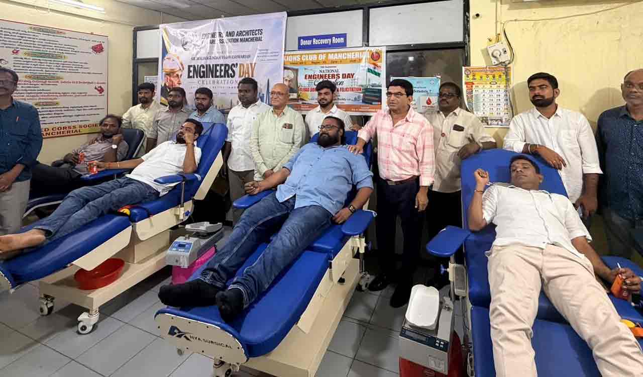 Blood donation, poor feeding, felicitation of seniors mark Engineers Day in Mancherial