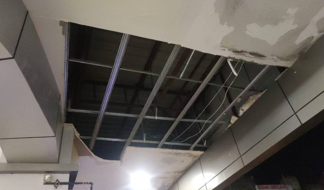 False ceiling collapses at Husnabad RTC bus station