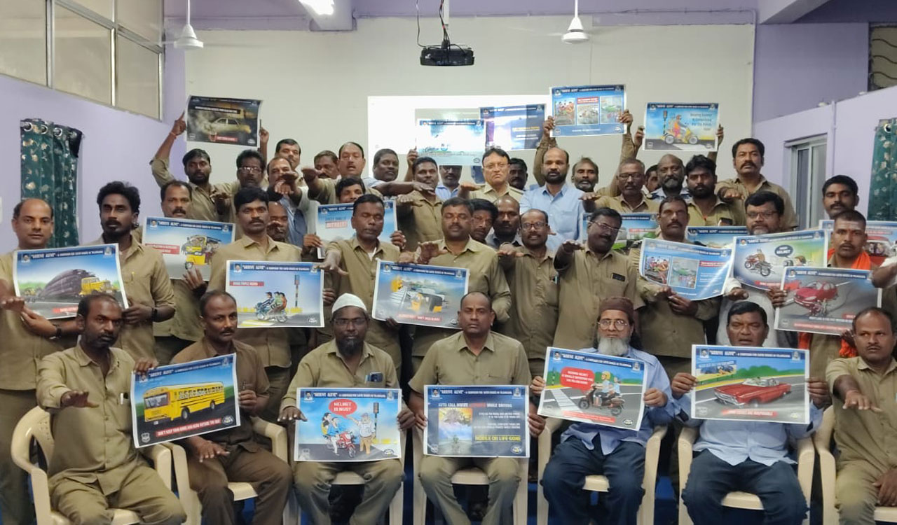 Road safety programme held for TGSRTC drivers at MGBS